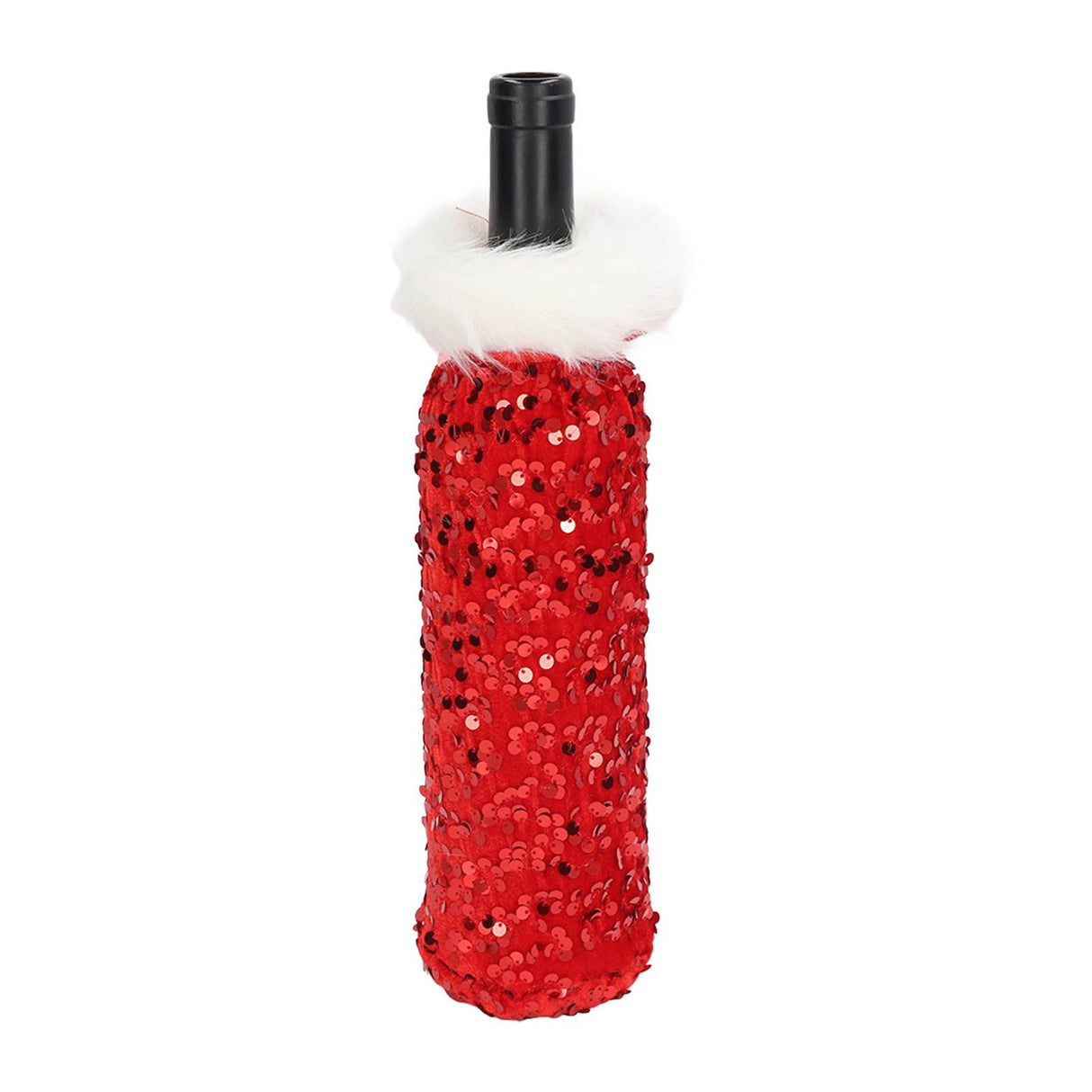 Christmas Wine Bottle Cover Beautiful Shiny Sequin Cloth Decorative Bottle Sleeve Cover for Christmas Parties Red