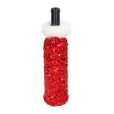 Christmas Wine Bottle Cover Beautiful Shiny Sequin Cloth Decorative Bottle Sleeve Cover for Christmas Parties Red