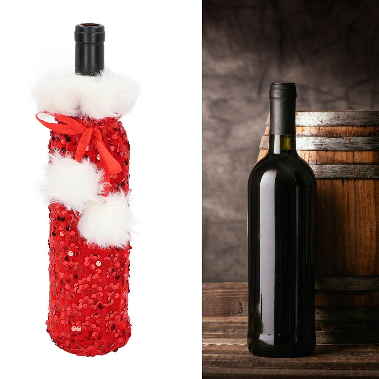Christmas Wine Bottle Cover Beautiful Shiny Sequin Cloth Decorative Bottle Sleeve Cover for Christmas Parties Red