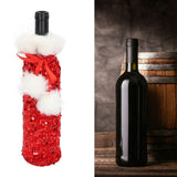 Christmas Wine Bottle Cover Beautiful Shiny Sequin Cloth Decorative Bottle Sleeve Cover for Christmas Parties Red