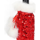 Christmas Wine Bottle Cover Beautiful Shiny Sequin Cloth Decorative Bottle Sleeve Cover for Christmas Parties Red