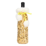 Christmas Wine Bottle Cover Beautiful Shiny Sequin Cloth Decorative Bottle Sleeve Cover for Christmas Parties Gold - Front View