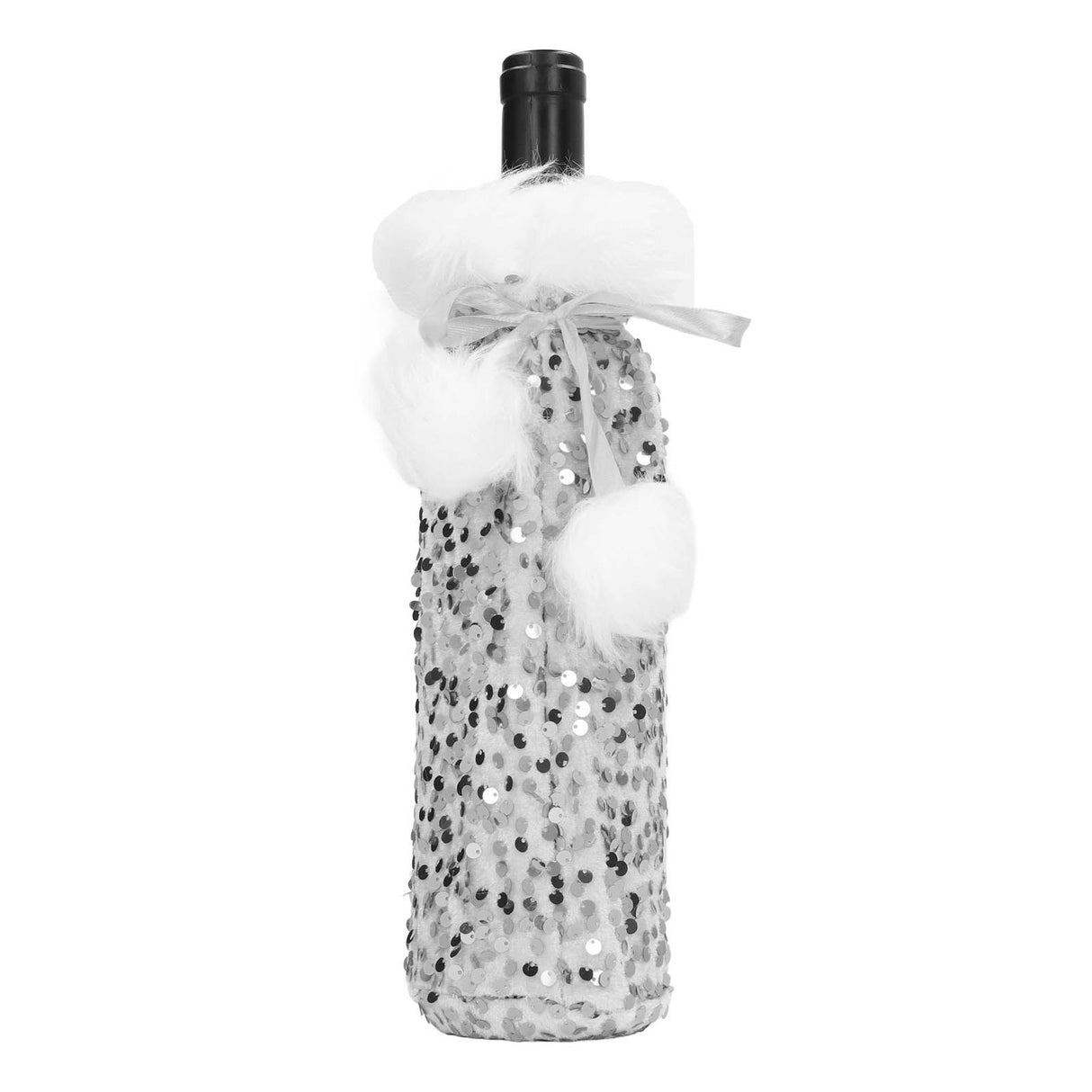 Christmas Wine Bottle Cover Beautiful Shiny Sequin Cloth Decorative Bottle Sleeve Cover for Christmas Parties Silver