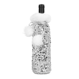 Christmas Wine Bottle Cover Beautiful Shiny Sequin Cloth Decorative Bottle Sleeve Cover for Christmas Parties Silver