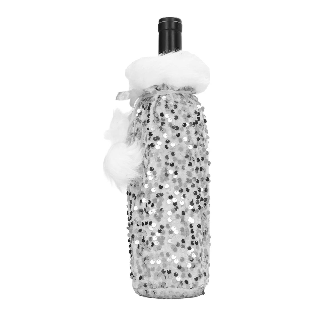 Christmas Wine Bottle Cover Beautiful Shiny Sequin Cloth Decorative Bottle Sleeve Cover for Christmas Parties Silver