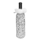 Christmas Wine Bottle Cover Beautiful Shiny Sequin Cloth Decorative Bottle Sleeve Cover for Christmas Parties Silver