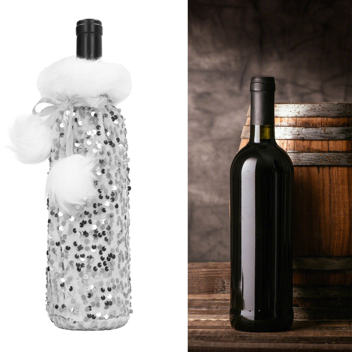 Christmas Wine Bottle Cover Beautiful Shiny Sequin Cloth Decorative Bottle Sleeve Cover for Christmas Parties Silver