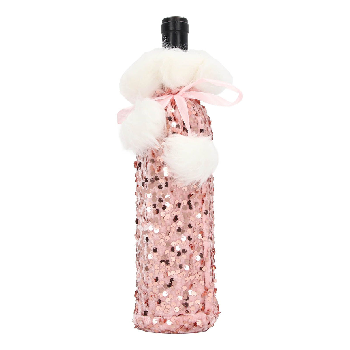Christmas Wine Bottle Cover Beautiful Shiny Sequin Cloth Decorative Bottle Sleeve Cover for Christmas Parties Rose Gold