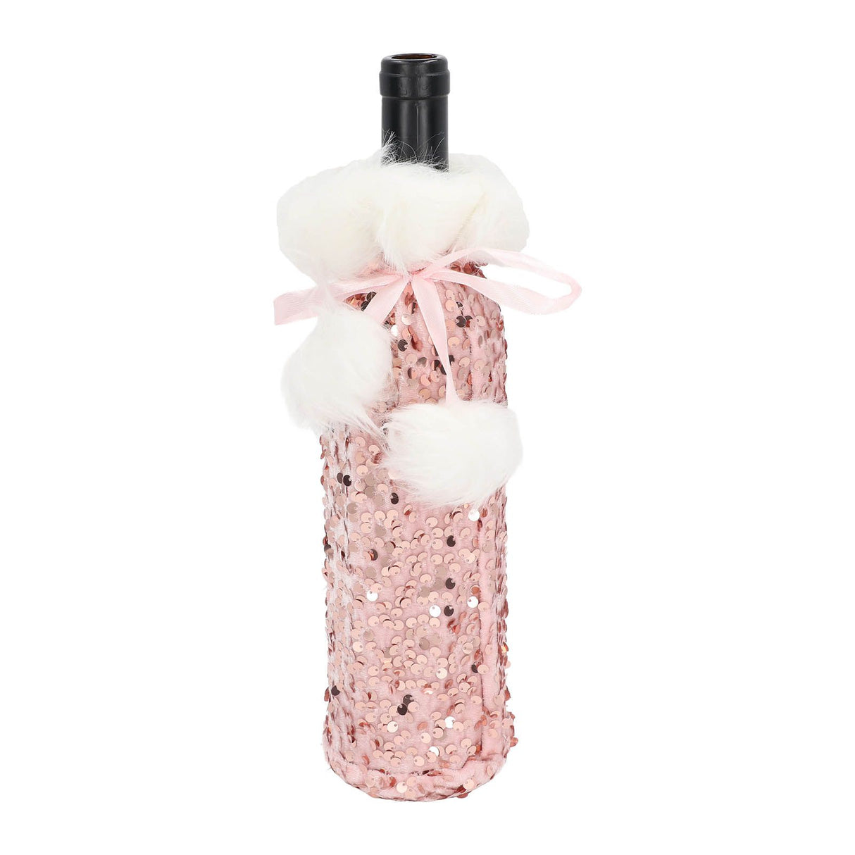 Christmas Wine Bottle Cover Beautiful Shiny Sequin Cloth Decorative Bottle Sleeve Cover for Christmas Parties Rose Gold