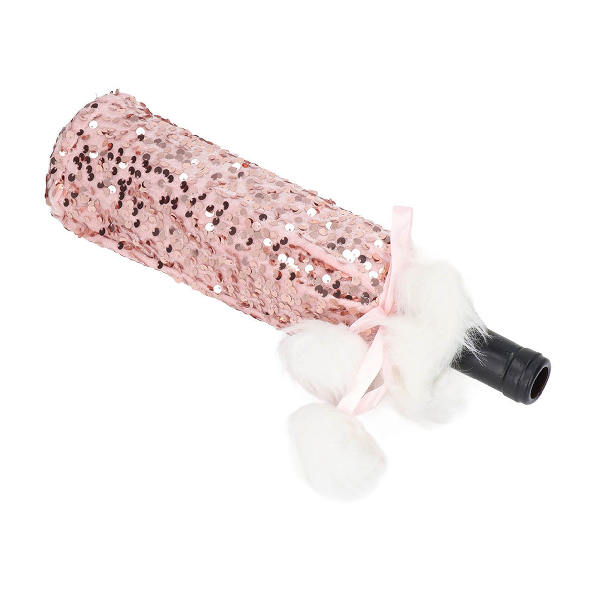 Christmas Wine Bottle Cover Beautiful Shiny Sequin Cloth Decorative Bottle Sleeve Cover for Christmas Parties Rose Gold