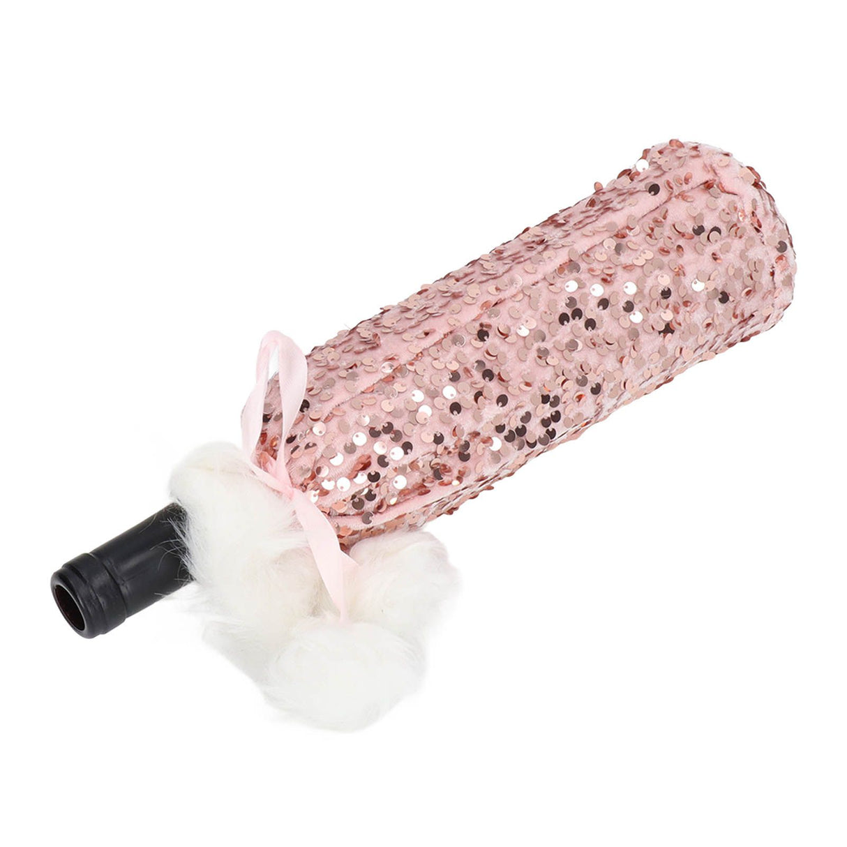Christmas Wine Bottle Cover Beautiful Shiny Sequin Cloth Decorative Bottle Sleeve Cover for Christmas Parties Rose Gold