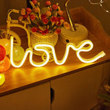 LED Love Neon Sign PS Board and Acrylic Love Sign Lamp with Hanging Holes for Confession Marriage Proposal Warm Colour Battery Powered - Front View