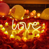 LED Love Neon Sign PS Board and Acrylic Love Sign Lamp with Hanging Holes for Confession Marriage Proposal Warm Colour Battery Powered - 45-Degree Angle