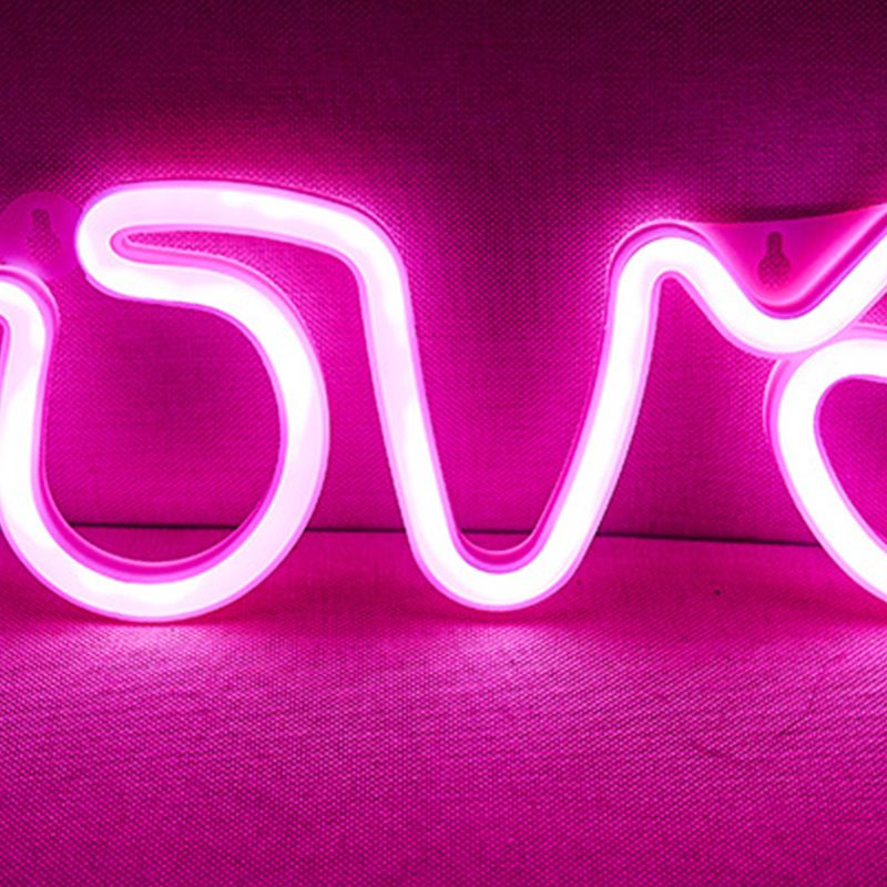 LED Love Neon Sign PS Board and Acrylic Love Sign Lamp with Hanging Holes for Confession Marriage Proposal Pink Battery Powered