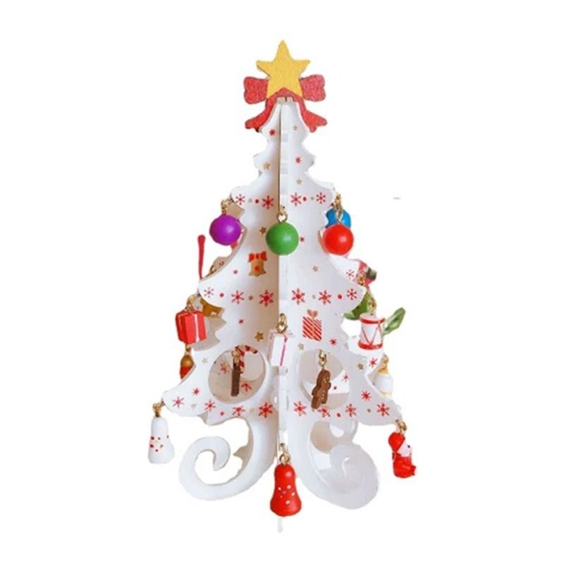 Wooden Christmas Tree Decoration 6 Pieces Vivid 3D Wooden Christmas Tree for Christmas Party White