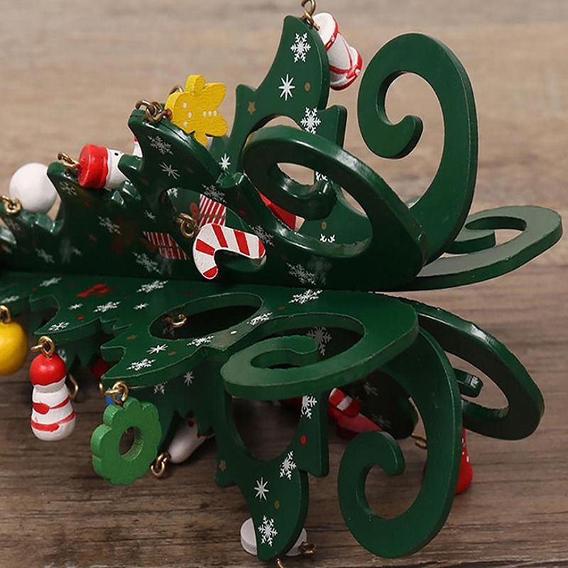 Wooden Christmas Tree Decoration 6 Pieces Vivid 3D Wooden Christmas Tree for Christmas Party Green