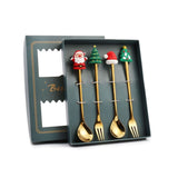 4PCS Christmas Spoon Fork Set Stainless Steel Santa Christmas Tree Shaped Decor Tableware for Home Dinner with Green Box