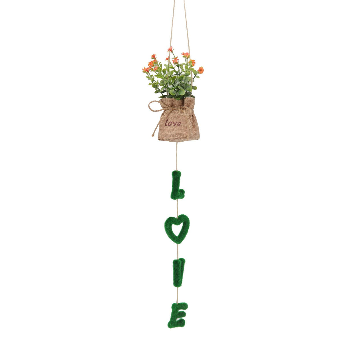 Love Hanging Flower Basket Plastic and Linen Hanging Artificial Flower for Home Wedding