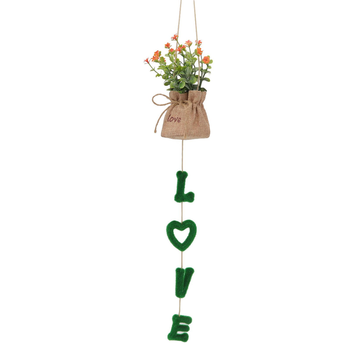 Love Hanging Flower Basket Plastic and Linen Hanging Artificial Flower for Home Wedding
