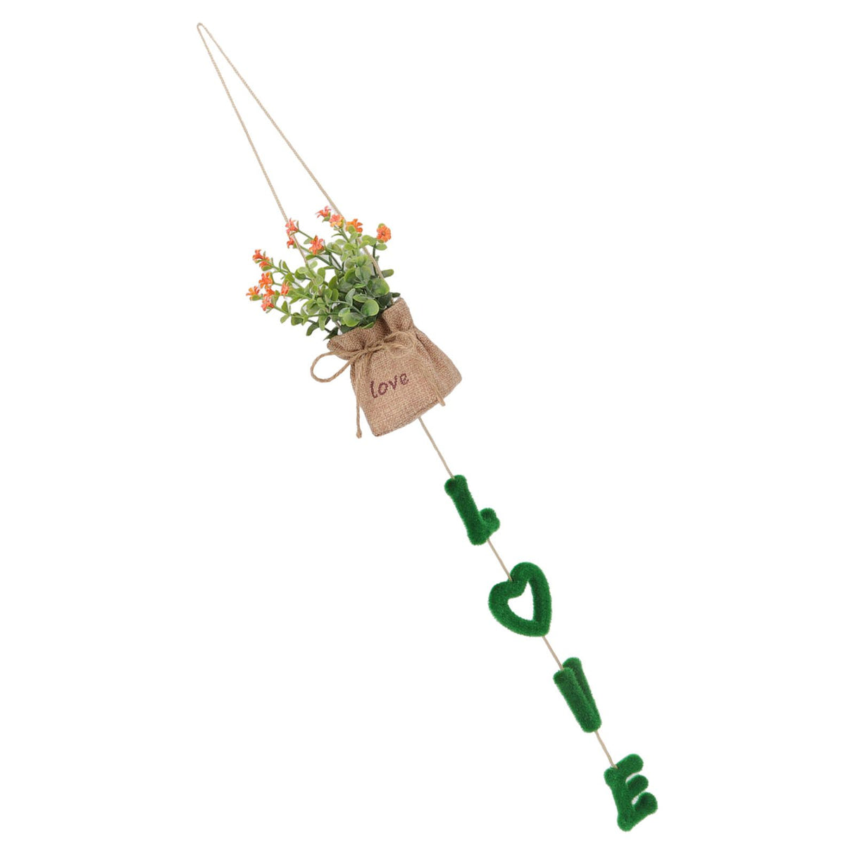 Love Hanging Flower Basket Plastic and Linen Hanging Artificial Flower for Home Wedding