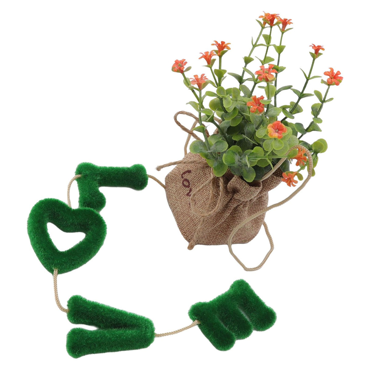Love Hanging Flower Basket Plastic and Linen Hanging Artificial Flower for Home Wedding