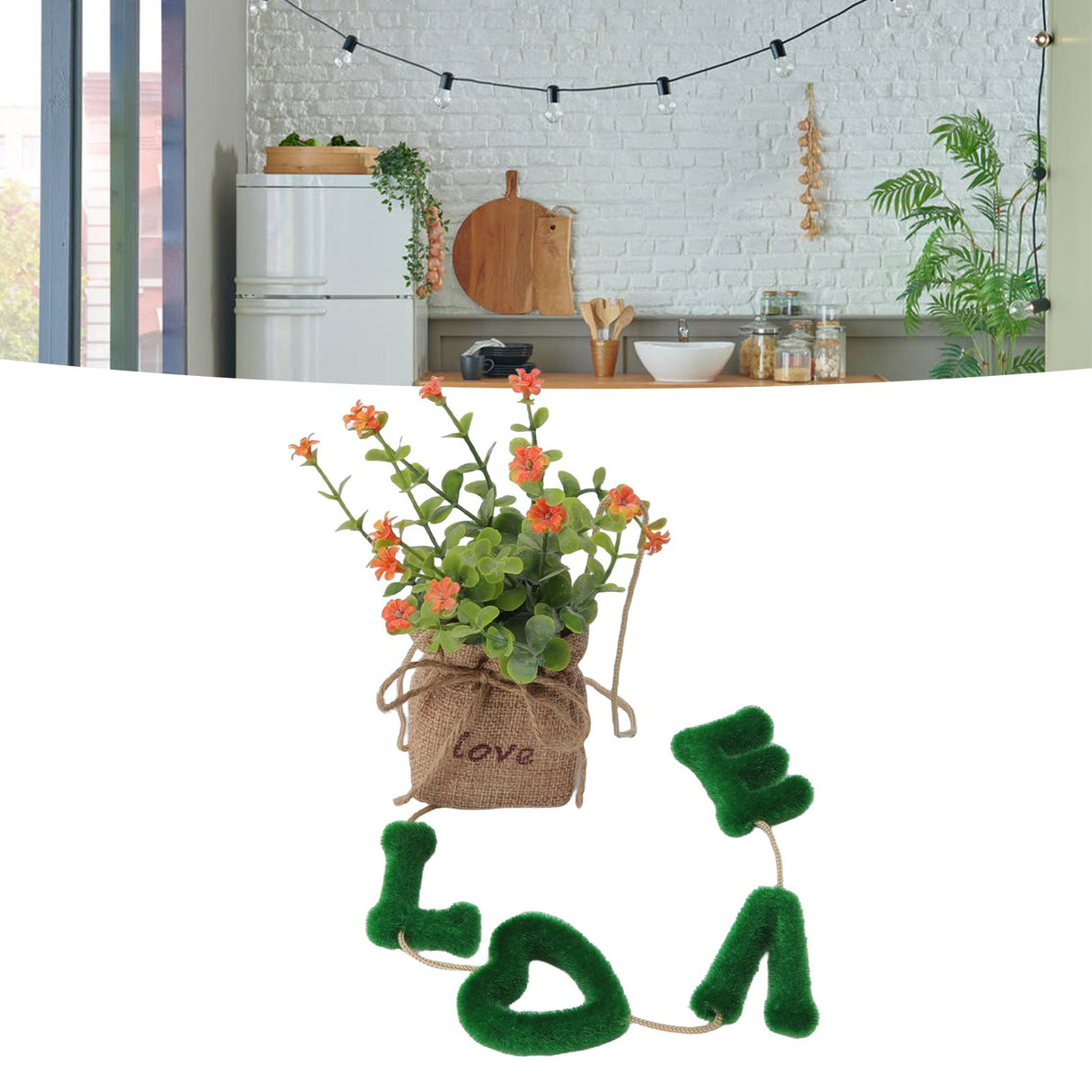 Love Hanging Flower Basket Plastic and Linen Hanging Artificial Flower for Home Wedding