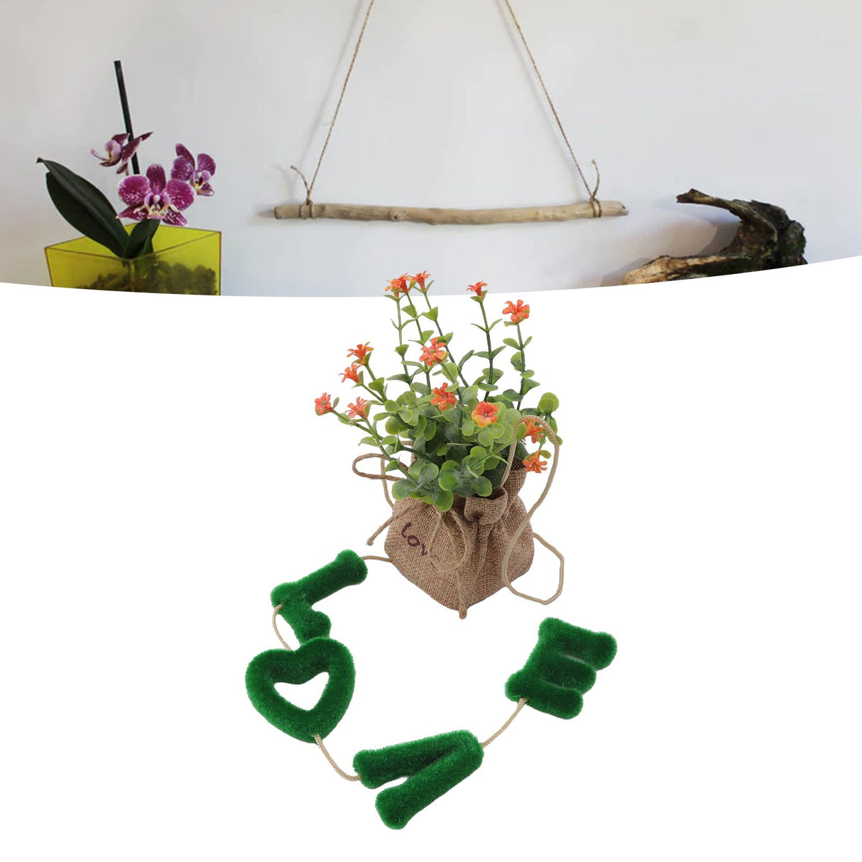 Love Hanging Flower Basket Plastic and Linen Hanging Artificial Flower for Home Wedding