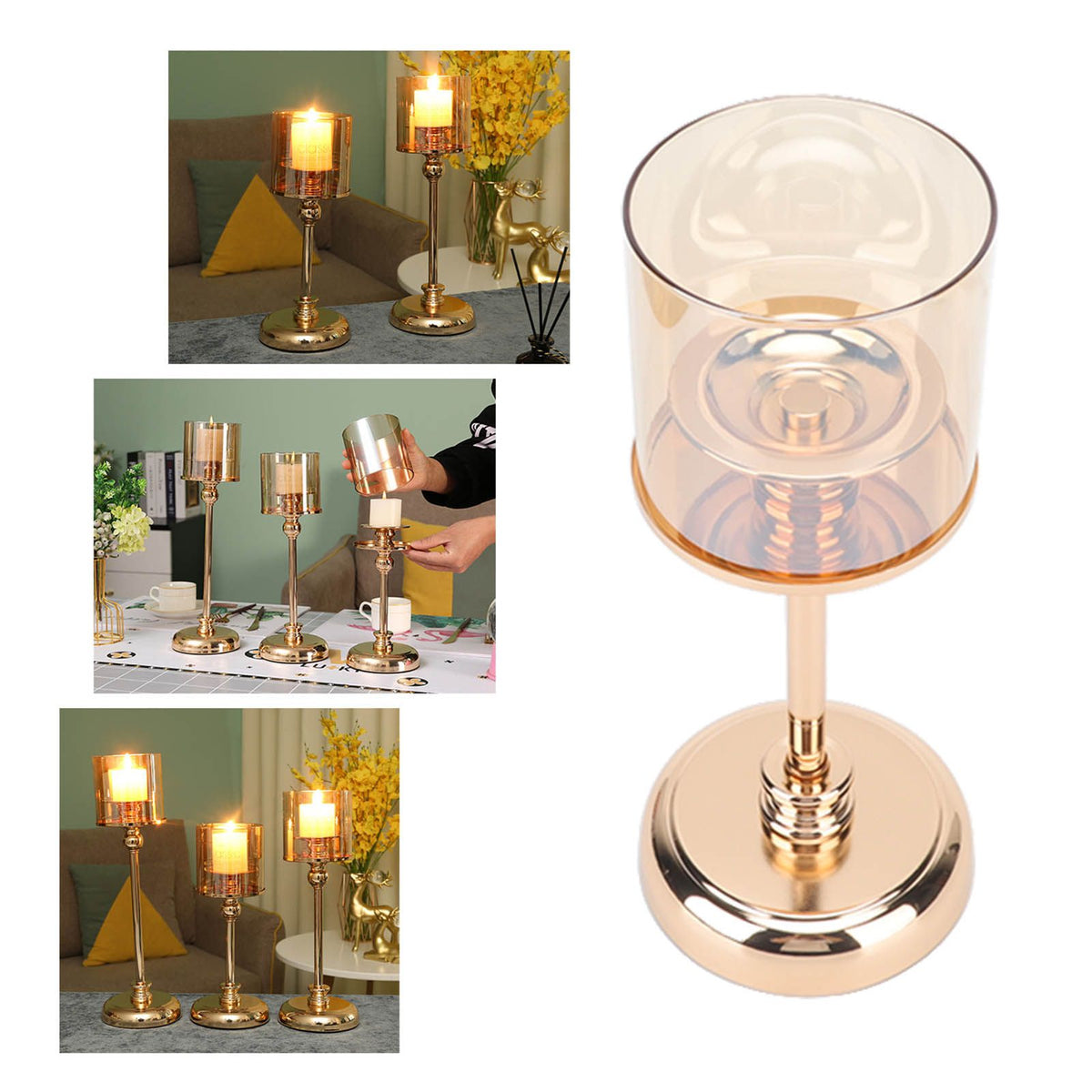 Light Luxury French Candlestick Ornament Table Candle Holder Romantic Candlelight Dinner Decorative Props Champagne Gold