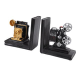 One Pair Shelf Book Ends Movie Projector Designed Resin Bookend Decoration for Study Home Office - Front View