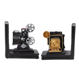 One Pair Shelf Book Ends Movie Projector Designed Resin Bookend Decoration for Study Home Office - 45-Degree Angle