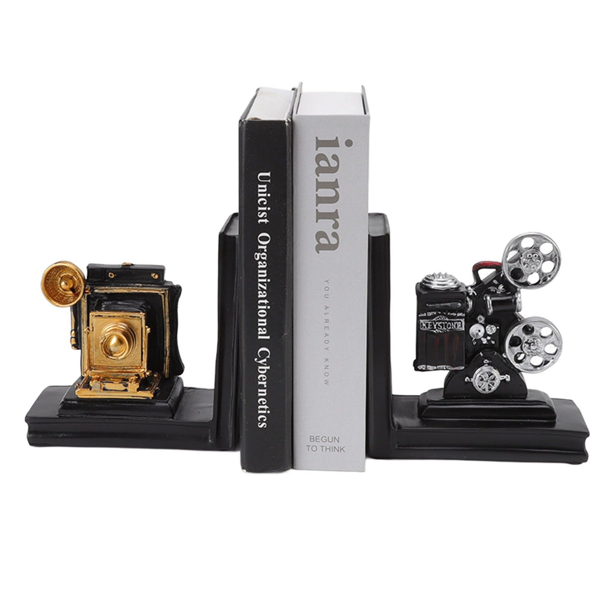 One Pair Shelf Book Ends Movie Projector Designed Resin Bookend Decoration for Study Home Office