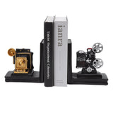 One Pair Shelf Book Ends Movie Projector Designed Resin Bookend Decoration for Study Home Office - Rear View