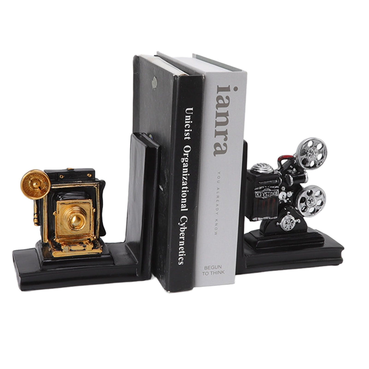 One Pair Shelf Book Ends Movie Projector Designed Resin Bookend Decoration for Study Home Office