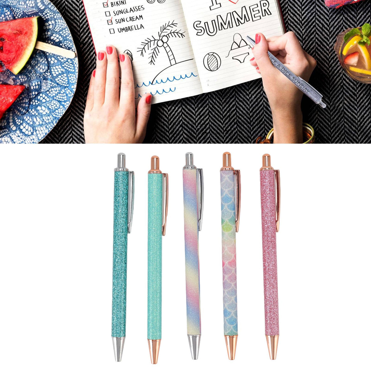 Ballpoint Pens Waterproof Ink Lightweight Portable Plastic Pressing Type Clip Design Writing Ballpoint Pens Set of 5pcs