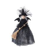 Halloween Decoration Witch Doll Dressed in Gauzy Skirt with Besom Desktop Decor Ornaments for Party Props Black