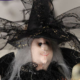 Halloween Decoration Witch Doll Dressed in Gauzy Skirt with Besom Desktop Decor Ornaments for Party Props Black - Front View