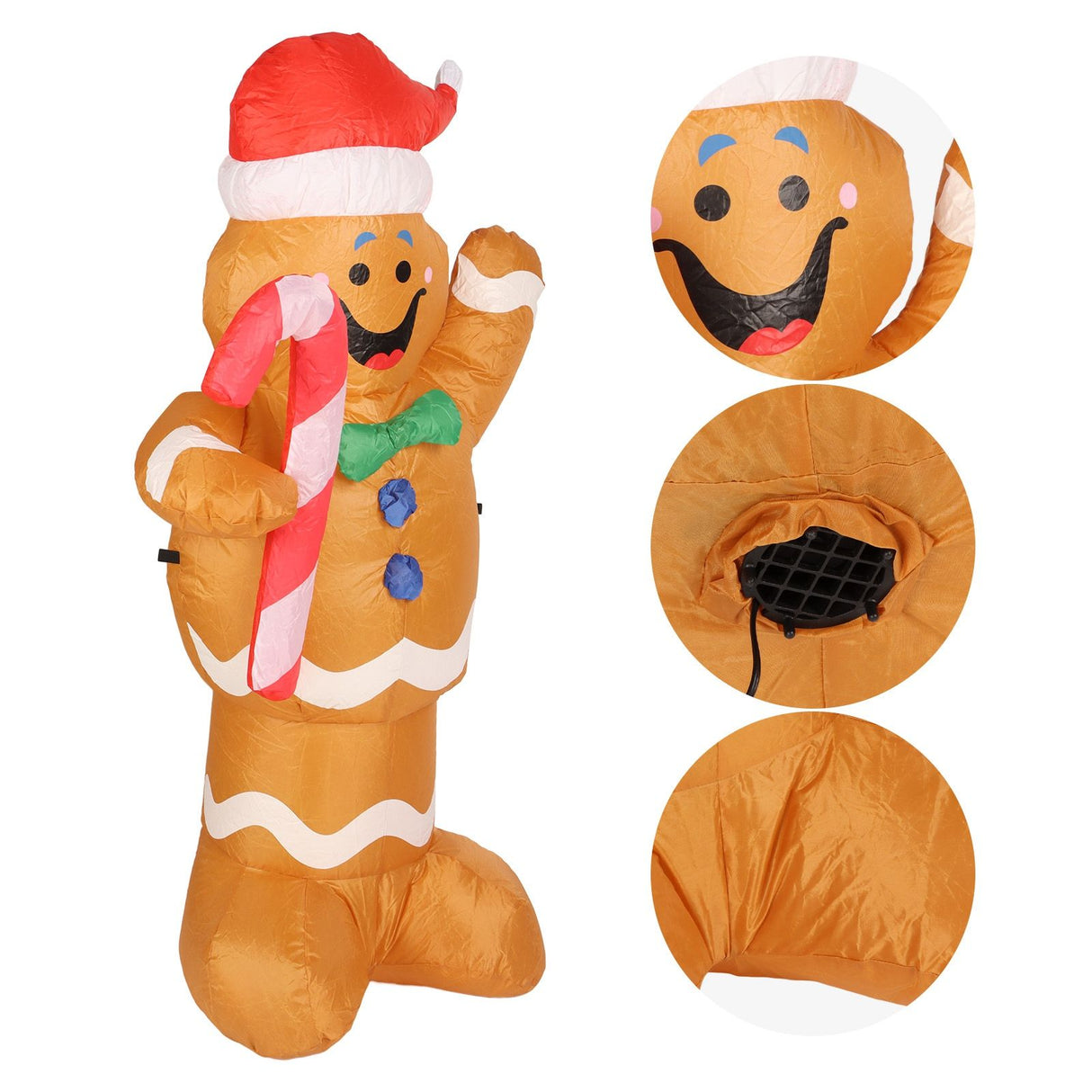 1.5m Height Christmas Inflatables Gingerbread Man with Candy Canes Blow Up Yard Decoration Snowman with LED Lights AU Plug 100‑240V