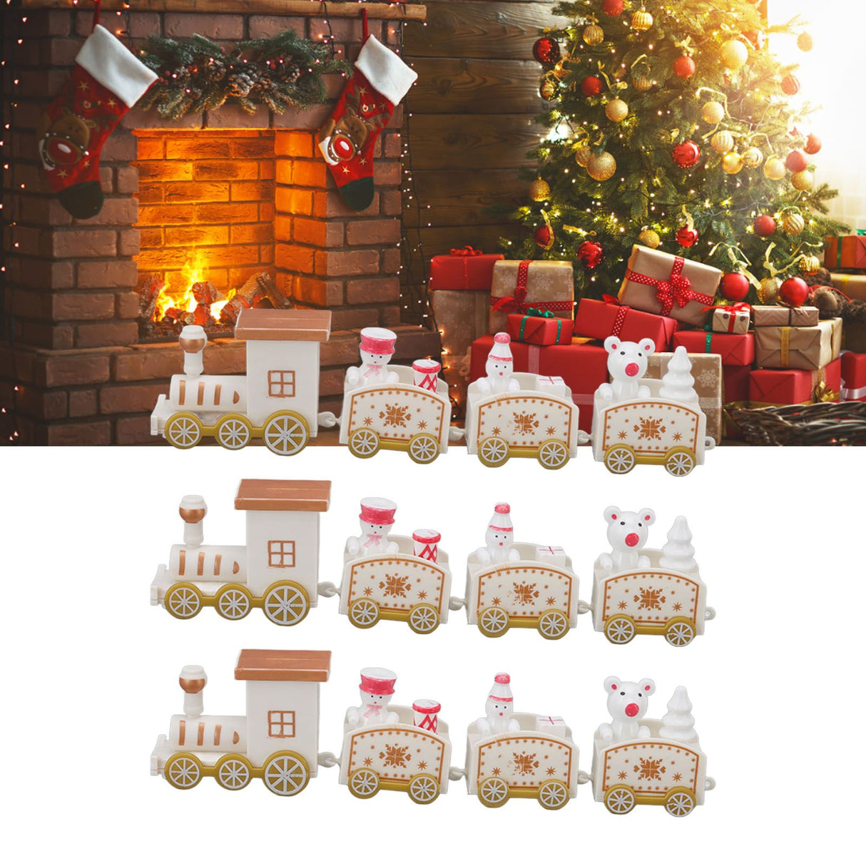 3 Sets Small Train Christmas Decorations Exquisite Mini Train Decor Set Christmas Decoration Props White