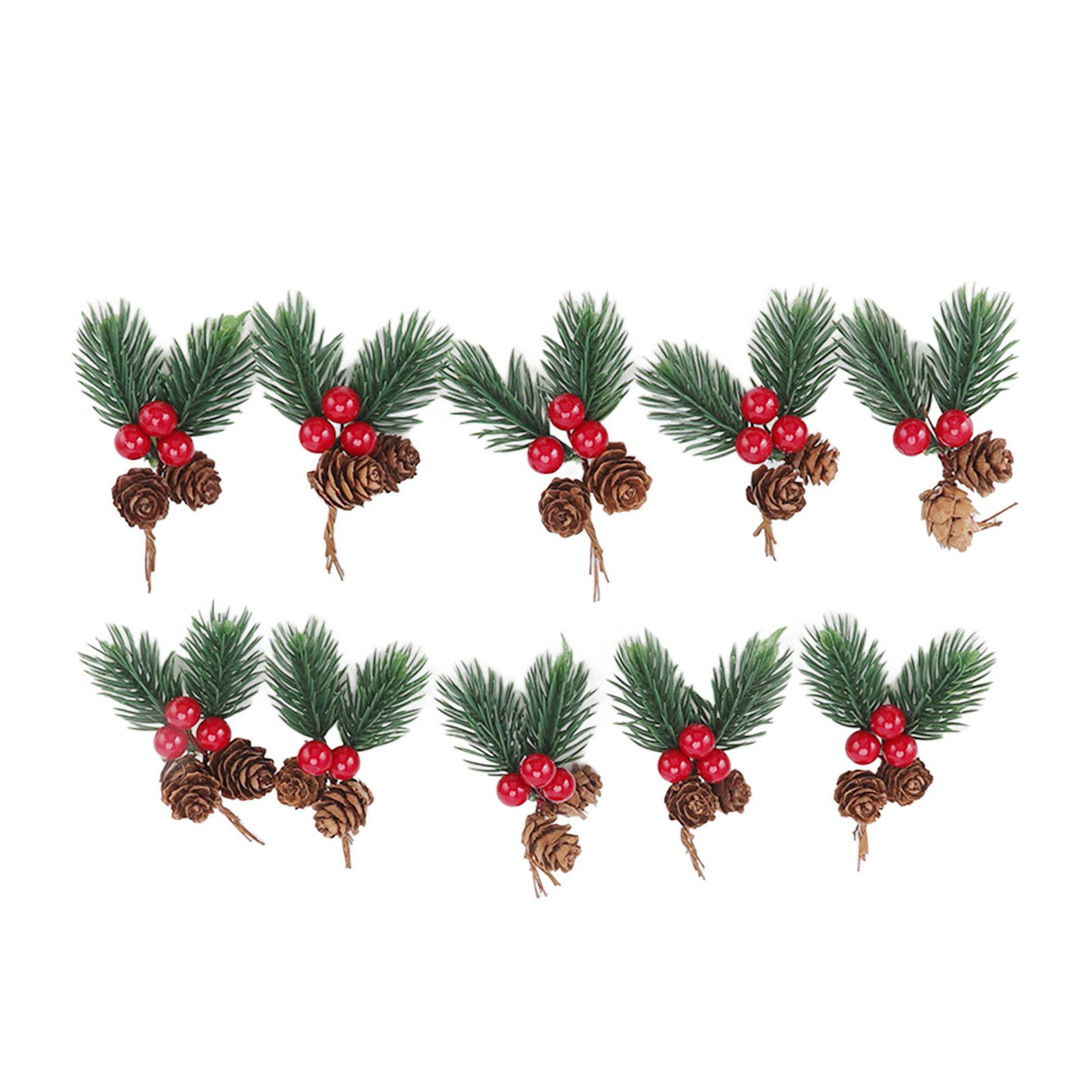10Pcs Christmas Picks Pinecone Red Berry Pin Needle Artificial Delicate Christmas Decorations