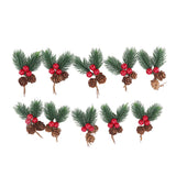 10Pcs Christmas Picks Pinecone Red Berry Pin Needle Artificial Delicate Christmas Decorations