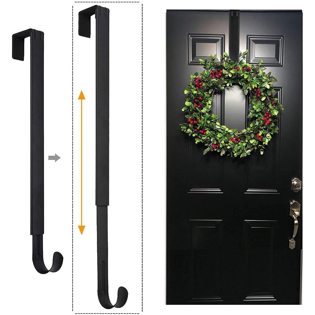 Adjustable Wreath Door Hanger Damage Free Wreaths Hanging Over The Door Hooks Iron Door Hanger for Christmas Wreath Black