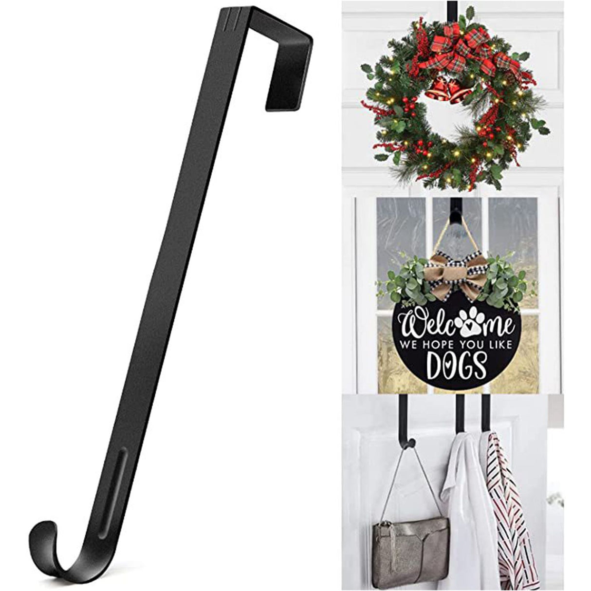 Adjustable Wreath Door Hanger Damage Free Wreaths Hanging Over The Door Hooks Iron Door Hanger for Christmas Wreath Black