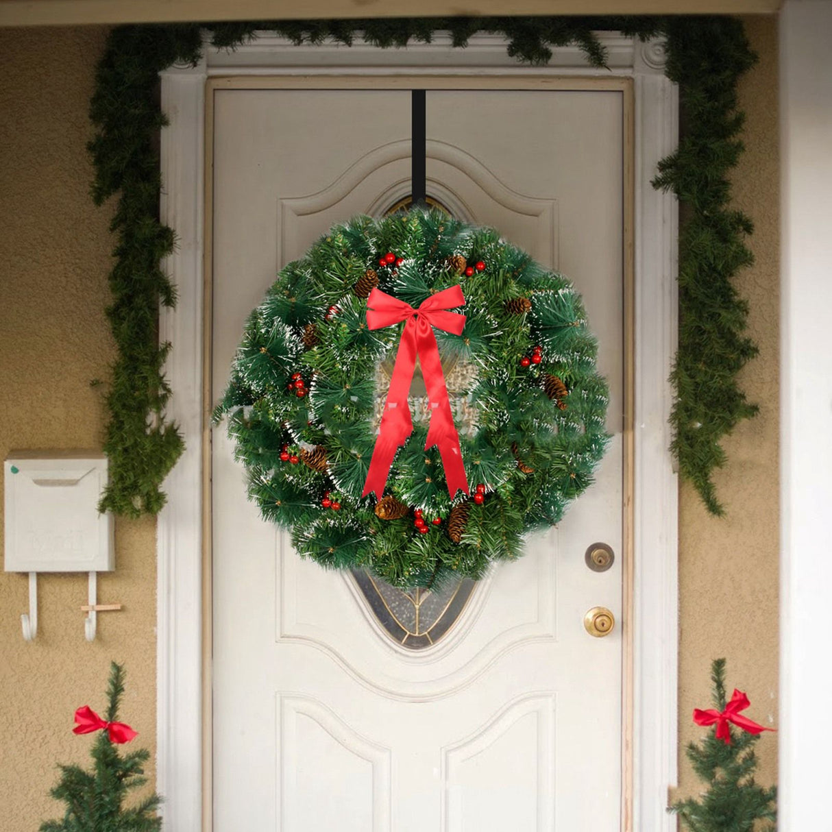 Adjustable Wreath Door Hanger Damage Free Wreaths Hanging Over The Door Hooks Iron Door Hanger for Christmas Wreath White