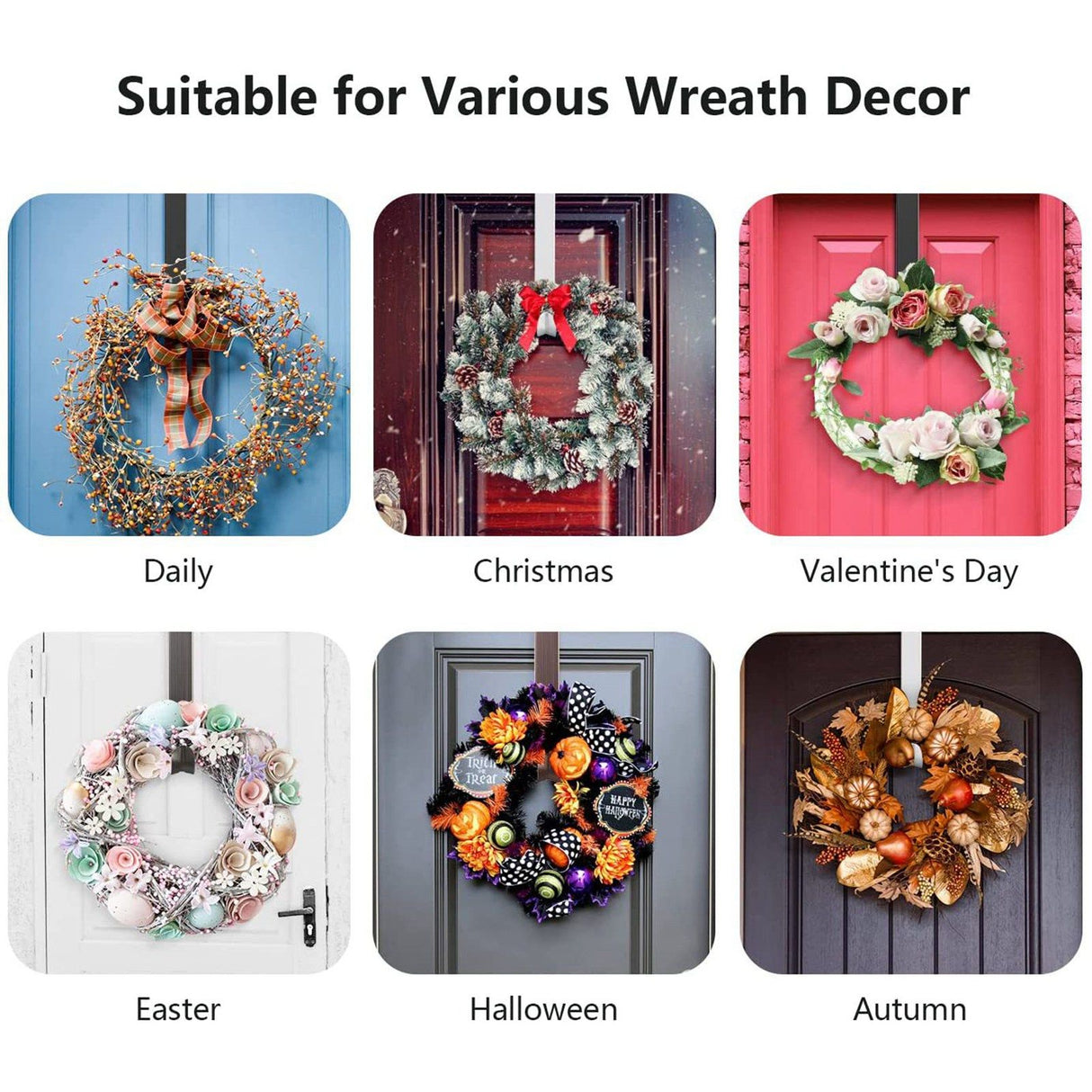 Adjustable Wreath Door Hanger Damage Free Wreaths Hanging Over The Door Hooks Iron Door Hanger for Christmas Wreath White