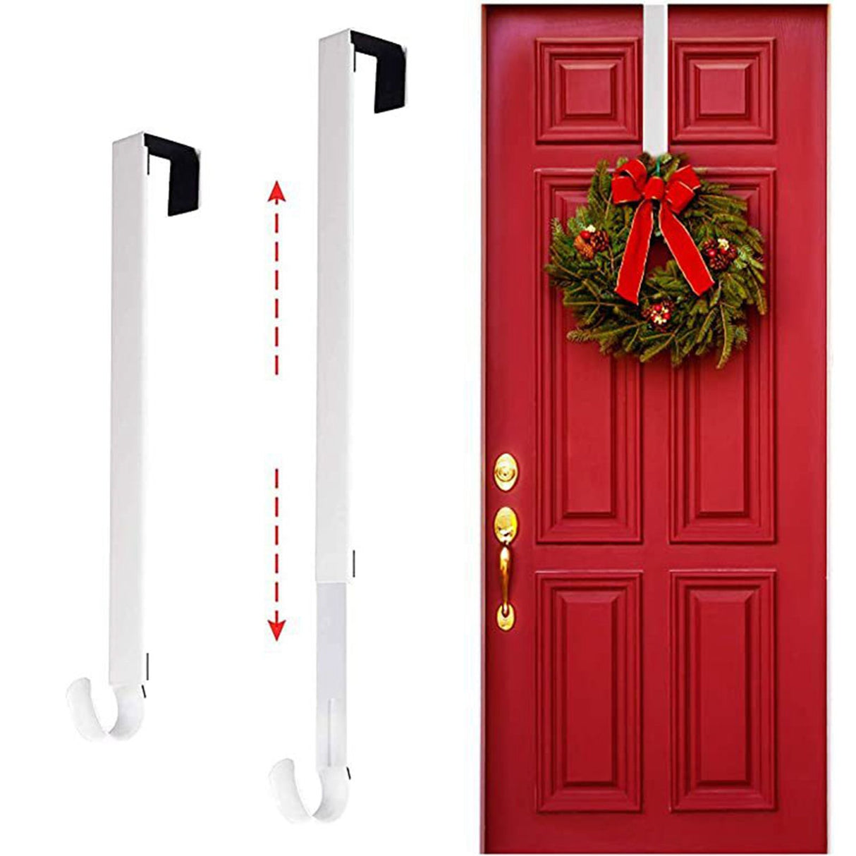 Adjustable Wreath Door Hanger Damage Free Wreaths Hanging Over The Door Hooks Iron Door Hanger for Christmas Wreath White