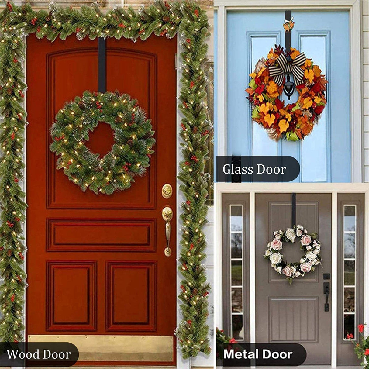 Adjustable Wreath Door Hanger Damage Free Wreaths Hanging Over The Door Hooks Iron Door Hanger for Christmas Wreath White