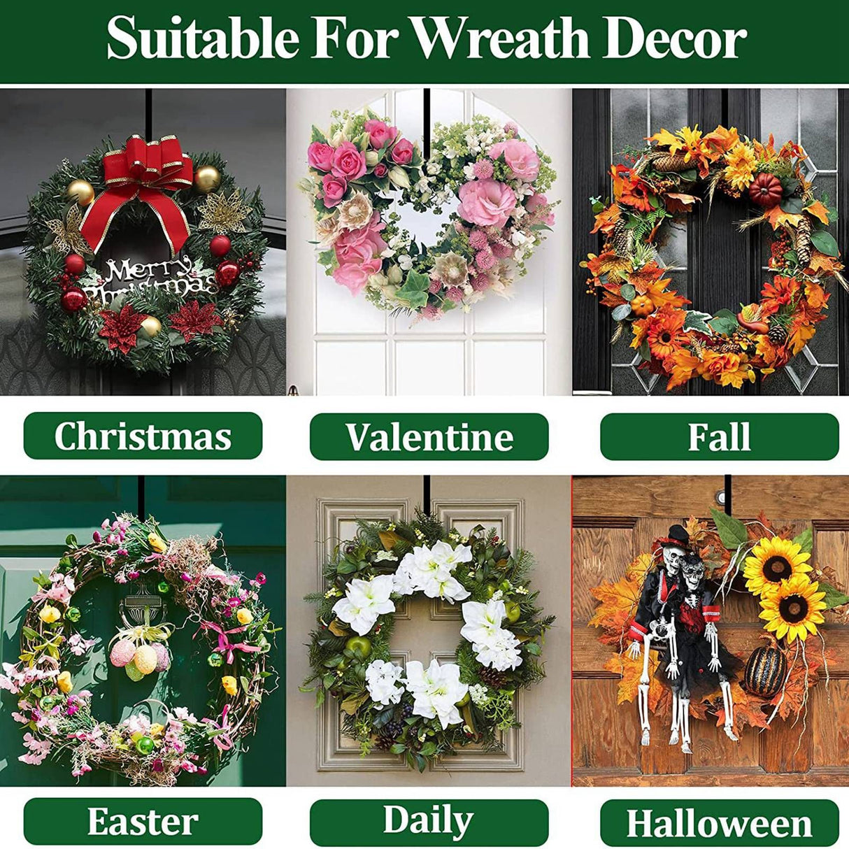 Adjustable Wreath Door Hanger Damage Free Wreaths Hanging Over The Door Hooks Iron Door Hanger for Christmas Wreath White