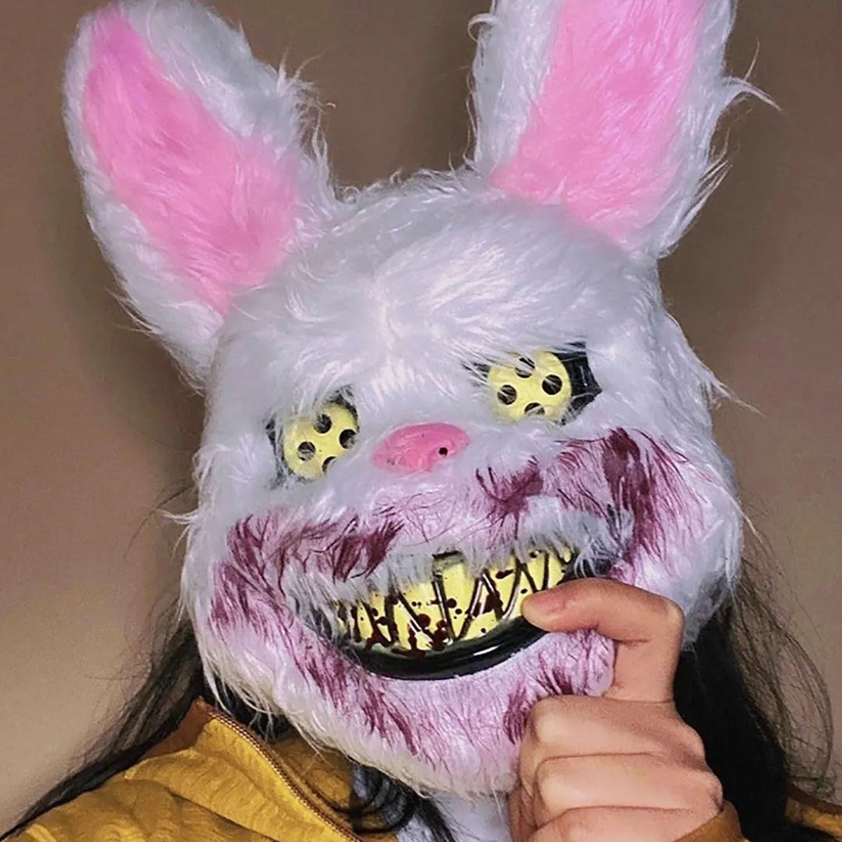 Halloween Spooky Plush Mask Lifelike Appearance Appropriate Size Halloween Props for Horror Themed Parties Rabbit 26x34cm