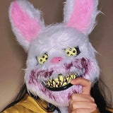 Halloween Spooky Plush Mask Lifelike Appearance Appropriate Size Halloween Props for Horror Themed Parties Rabbit 26x34cm