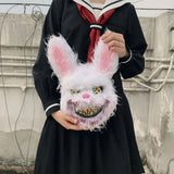 Halloween Spooky Plush Mask Lifelike Appearance Appropriate Size Halloween Props for Horror Themed Parties Rabbit 26x34cm - Rear View